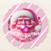 メリークリスマスピンクバブルガム | カスタム名 ペーパーコースター (正面)