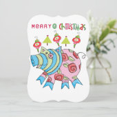 メリークリスマスピンクピグフラットグリーティングカード カード (スタンド正面)