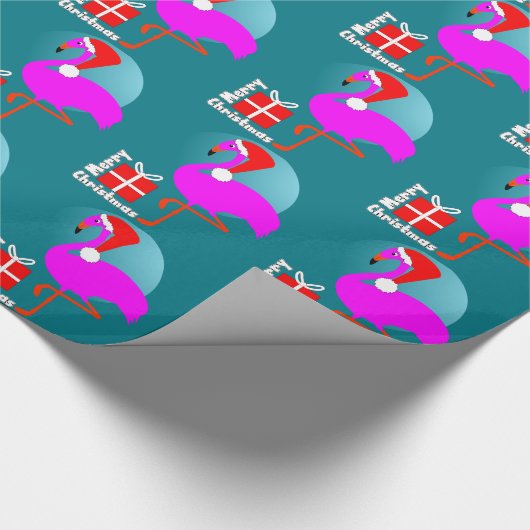 メリークリスマスピンクフラミンゴかわいいトレンディーグラフィック ラッピングペーパー (角)