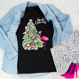 メリークリスマスピンクフラミンゴとパステルツリー Tシャツ