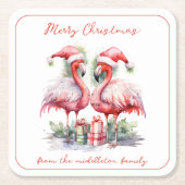 メリークリスマスピンクフラミンゴ スクエアペーパーコースター (正面)