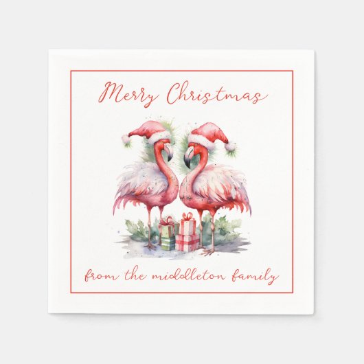 メリークリスマスピンクフラミンゴ スタンダードカクテルナプキン (正面)