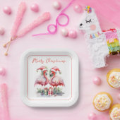 メリークリスマスピンクフラミンゴ ペーパープレート (パーティー)