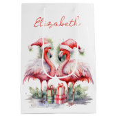 メリークリスマスピンクフラミンゴ ミディアムペーパーバッグ (裏面)