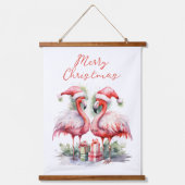 メリークリスマスピンクフラミンゴ 吊り下げ型タペストリー (正面)