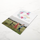 メリークリスマスピンクブルーウォーターカラーフラワーリース 箔シーズンカード (回転した状態)