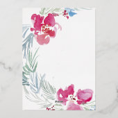 メリークリスマスピンクブルーウォーターカラーフラワーリース 箔シーズンカード (裏面)