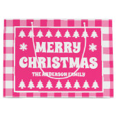 メリークリスマスピンクプレイドホリデー ラージペーパーバッグ (正面)