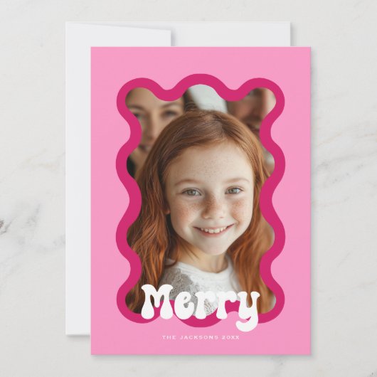 メリークリスマスピンクホタロプウェーブホリデイデザイン シーズンカード (正面)