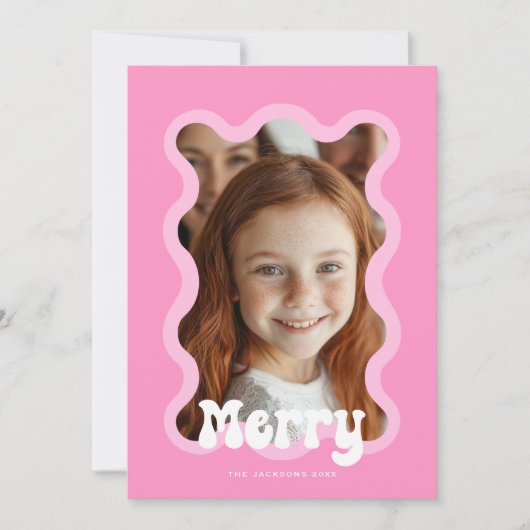 メリークリスマスピンクホタロプウェーブホリデイデザイン シーズンカード (正面)