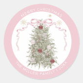 メリークリスマスピンクボウ ラウンドシール (正面)