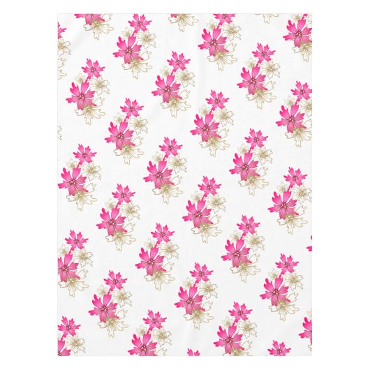 メリークリスマスピンクポインセチアと金ゴールド花 テーブルクロス (正面)