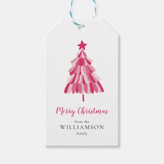 メリークリスマスピンクモダンの木 ギフトタグ (正面)