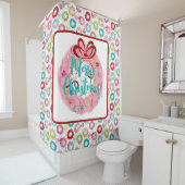 メリークリスマスピンクリースレトロクリスマス シャワーカーテン (インサイチュ)