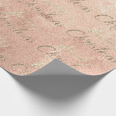 メリークリスマスピンクローズ金ゴールドグリッターピーチフェイク ラッピングペーパー (角)