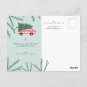 メリークリスマスピンクヴィンテージタウンシーナリー&バン ポストカード (裏面)