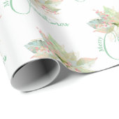 メリークリスマスピンク金ゴールドセージパステルポインセチア ラッピングペーパー (ロールコーナー)