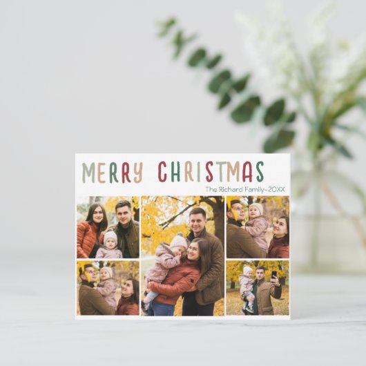 メリークリスマスファイブフォトコラージュカラフル シーズンカード (スタンド正面)