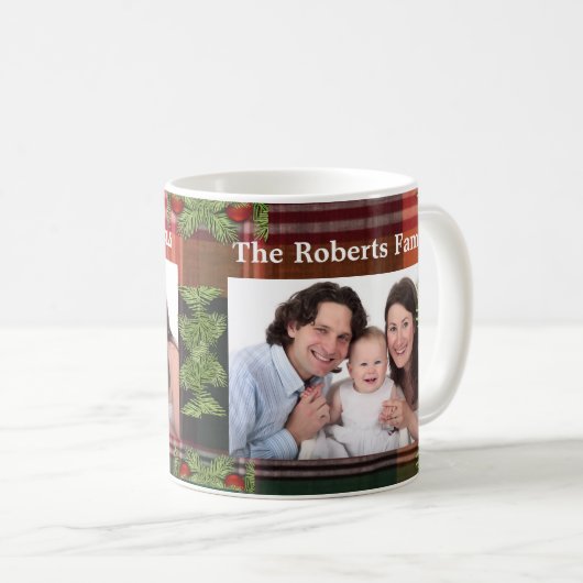 メリークリスマスファミリーのフォトホリデーズパーソナライズ コーヒーマグカップ (正面右)