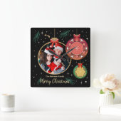 メリークリスマスファミリーのフォトホリデーズパーソナライズ スクエア壁時計 (ホーム)