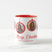 メリークリスマスファミリーの写真パーソナライズされた名 マグカップ (中央)