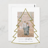 メリークリスマスファミリーの写真、金ゴールドクリスマスツリーフレーム ポストカード (正面/裏面)