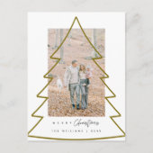 メリークリスマスファミリーの写真、金ゴールドクリスマスツリーフレーム ポストカード (正面)