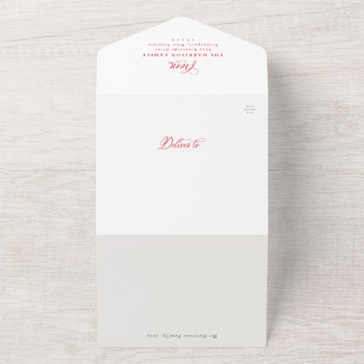 メリークリスマスファミリーの新しいレッドホリデーカード オールインワン招待状 (外側)