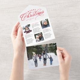 メリークリスマスファミリーの新しいレッドホリデーカード オールインワン招待状