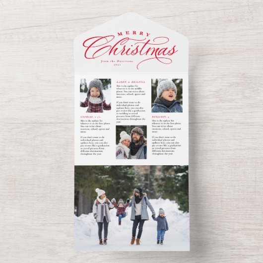 メリークリスマスファミリーの新しいレッドホリデーカード オールインワン招待状 (内側)