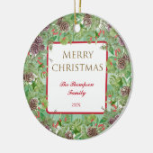 メリークリスマスファミリーウィズパインボウレッド開花 セラミックオーナメント (左)