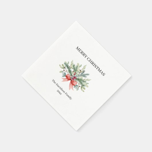 メリークリスマスファミリーウォーターカラー緑 スタンダードカクテルナプキン (角)