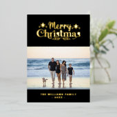 メリークリスマスファミリーカスタムフォトシンプルモダン 箔シーズンカード (立ち正面)
