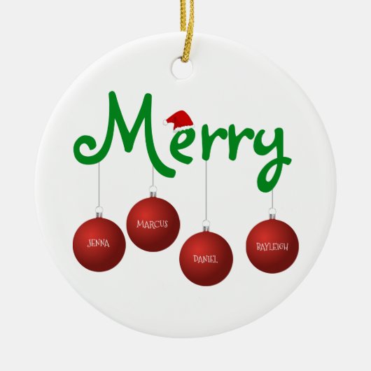 メリークリスマスファミリーカスタム4オーナメント セラミックオーナメント (正面)