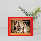 メリークリスマスファミリークラシック赤 箔シーズンポストカード (立ち正面)