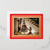 メリークリスマスファミリークラシック赤 箔シーズンポストカード (正面/裏面)