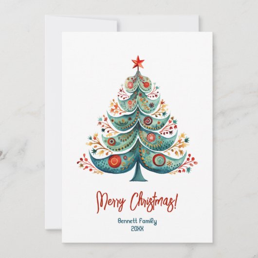 メリークリスマスファミリークリスマスツリーカード 招待状 (正面)