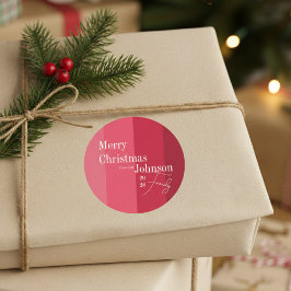 メリークリスマスファミリークリスマスレッドストライプ ラウンドシール