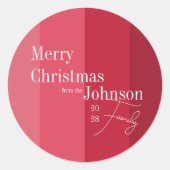 メリークリスマスファミリークリスマスレッドストライプ ラウンドシール (正面)