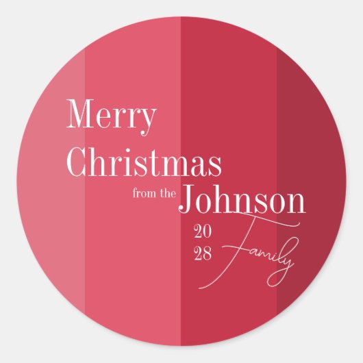 メリークリスマスファミリークリスマスレッドストライプ ラウンドシール (正面)