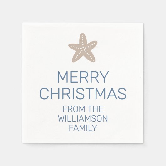 メリークリスマスファミリーシンプルズ沿岸ヒトデ スタンダードカクテルナプキン (正面)