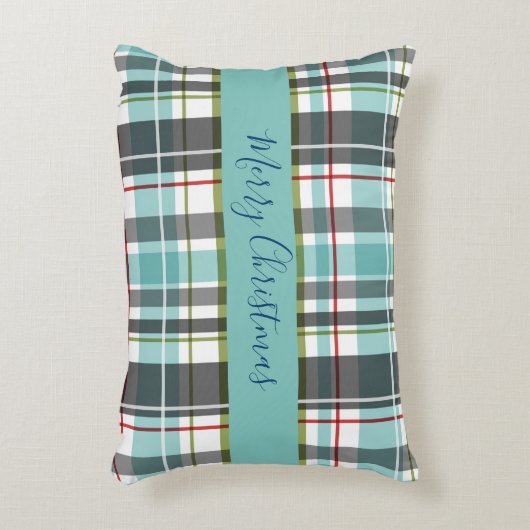 メリークリスマスファミリータータンチェック アクセントクッション (正面(垂直))