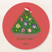 メリークリスマスファミリーツリー ラウンドペーパーコースター (正面)