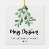メリークリスマスファミリーネームエレガントボタニカル セラミックオーナメント (裏面)