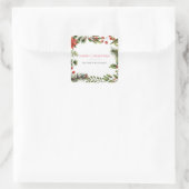 メリークリスマスファミリーネームベリーグリーン スクエアシール (バッグ)