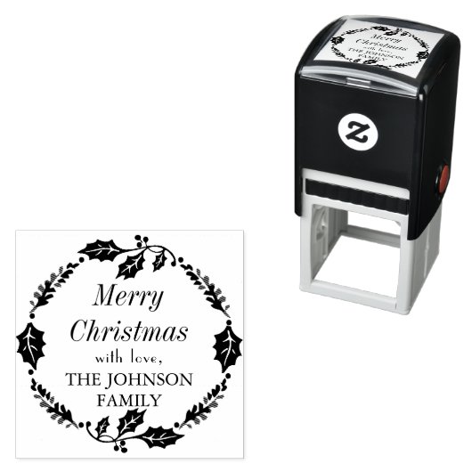 メリークリスマスファミリーネームホリーリーススタンプ セルフインキングスタンプ (インサイチュ)