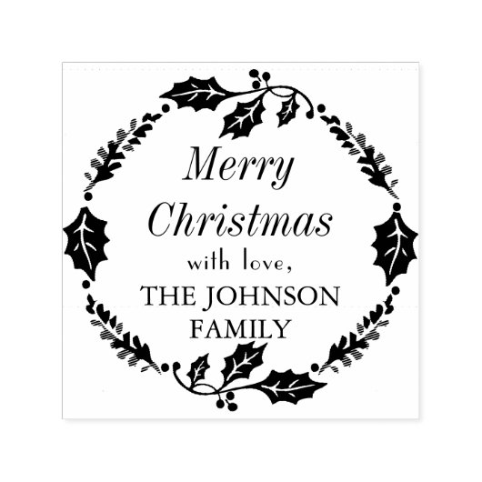 メリークリスマスファミリーネームホリーリーススタンプ セルフインキングスタンプ (デザイン)