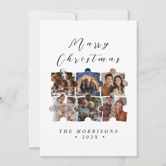 メリークリスマスファミリーパズルコラージュ写真 シーズンカード (正面)