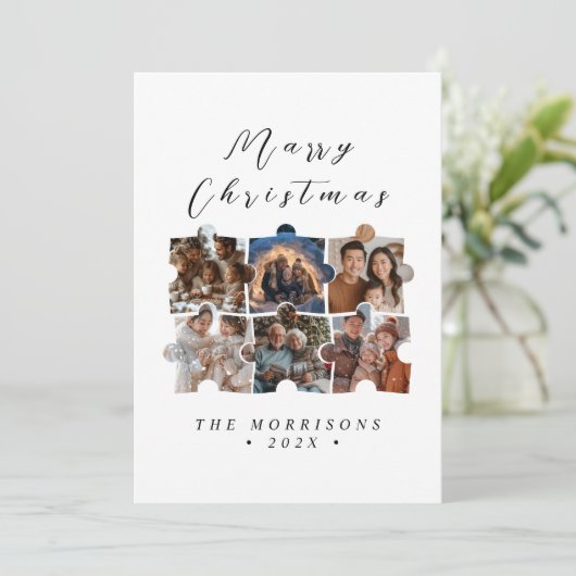 メリークリスマスファミリーパズルコラージュ写真 シーズンカード (スタンド正面)