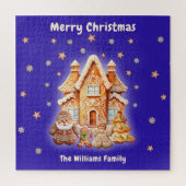 メリークリスマスファミリーパーソナライズされたネイビーネームおもしろい ジグソーパズル (縦)